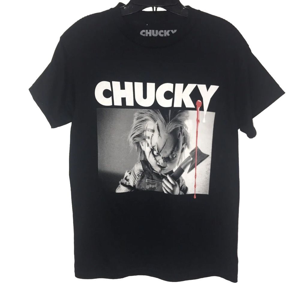 New Men’s Chucky Black Graphic T-Shirt Size Medium Halloween S/S Child’s Play